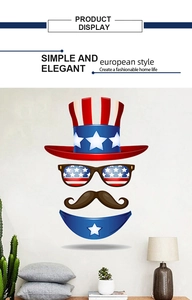 Detail view of Independence Day Uncle Sam hat and beard wall decals in a living room decor