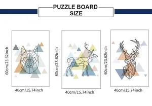 Tableau des tailles montrant 40x60cm pour trois stickers muraux d'animaux géométriques