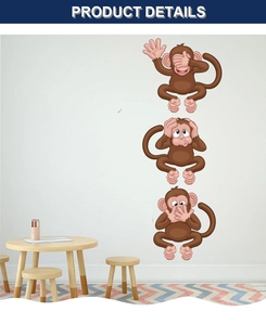 Detail of cartoon monkeys wall stickers showing see, hear, and speak no evil poses