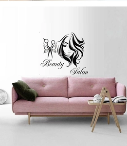 Sticker mural détaillé avec silhouette de femme et ciseaux aux ailes de papillon