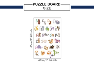 Detailed dimension guide for ABC animal alphabet wall sticker measuring 60cm by 40cm