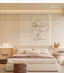 Detailed close-up of modern black line art wall decal featuring a minimalist woman profile