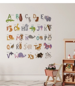 Educational animal alphabet wall stickers for nursery with cute Morandi color illustrations