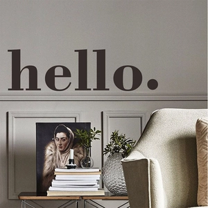 Minimalist 'hello.' cursive wall decal for living room and bedroom home decor