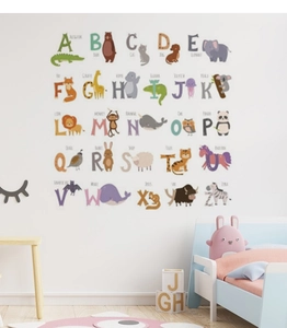 Detailed real-life scene of colorful alphabet animal wall stickers for kids room decor
