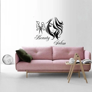 Sticker mural moderne pour salon de beauté avec silhouette de femme et papillons