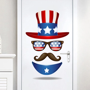 Patriotic July 4th hat sunglasses and beard wall decal on a white door for home decor