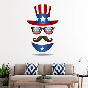 Uncle Sam hat and mustache wall sticker set for 4th of July home decoration