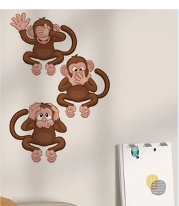 Three funny cartoon monkeys wall stickers in classic poses for home decoration