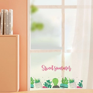Modern minimalist cactus wall sticker with Sweet Summer text for home window decoration
