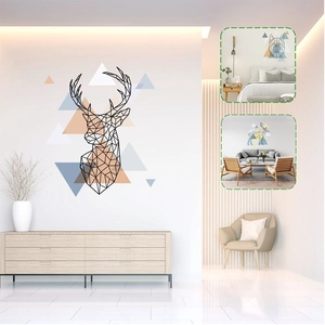 Stickers muraux animaux géométriques modernes avec têtes de cerf et loup minimalistes