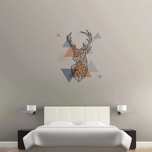 Sticker mural tête de cerf géométrique moderne avec formes abstraites pour salon et chambre