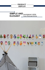 Detail of alphabet wall decals with cartoon animals and letters for kids' nursery decor