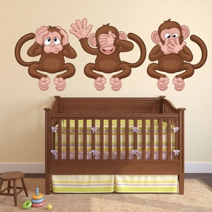 Cartoon Funny Monkey Wall Stickers Brown PVC Three Wise Monkeys Decal For Kids Room Bedroom Bathroom Nursery Home Decor