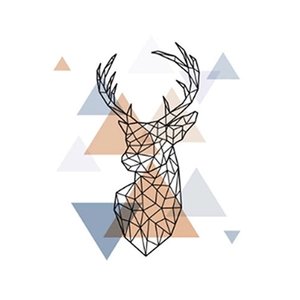 Sticker mural tête de cerf géométrique moderne avec accents de triangles de style nordique