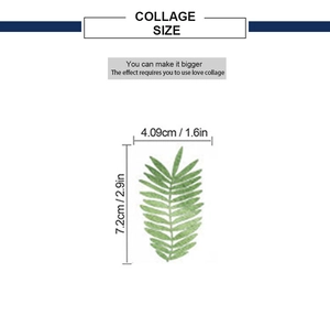 Detail showing tropical green leaf DIY sticker dimensions 4.09cm width by 7.2cm height