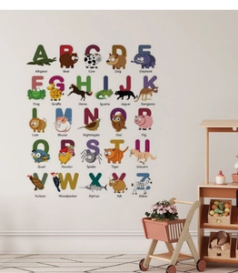Educational animal alphabet wall stickers for kids room with 26 letters and cartoon graphics