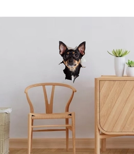 Sticker mural 3D petit chien effet trou dans le mur pour chambre d'enfant