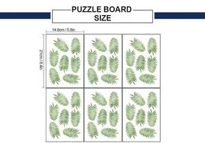 Size guide for tropical plant puzzle boards measuring 14.6cm by 21cm per sheet