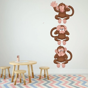 Three wise monkeys cartoon wall stickers for nursery and children room decoration