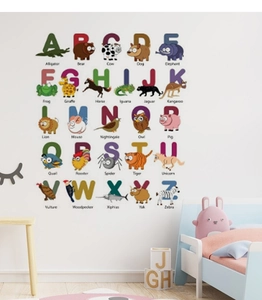 Detailed educational wall stickers with colorful cartoon animals and alphabet from A to Z