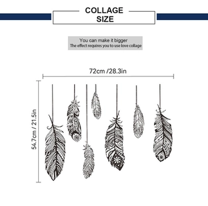 Guide de dimensions détaillé pour stickers plumes avec largeur 72cm et hauteur 54.7cm