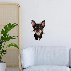 Sticker Mural Chien 3D Mur Brisé Décalcomanie Tête de Chiot Réaliste Pour Chambre d'Enfant Salon Décoration Murale PVC Étanche