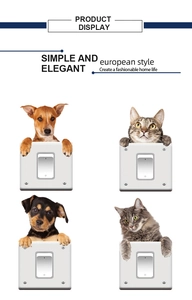 Detailed realistic dog and cat wall stickers for creative home light switch decoration