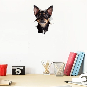 Sticker mural 3D représentant un chiot mignon sortant d'un mur cassé pour chambre d'enfant