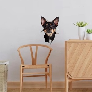Sticker mural 3D décoratif tête de chien mignon sortant d'un trou pour chambre d'enfant