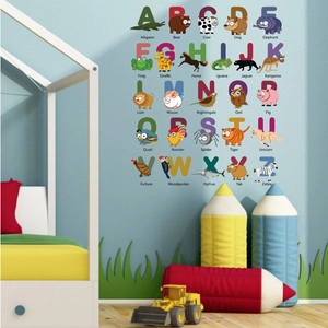 Cartoon alphabet animal wall stickers for kids education and nursery room decoration