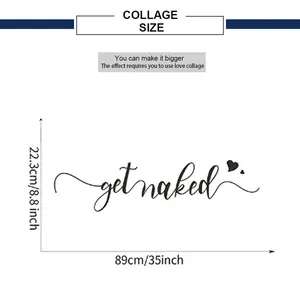 Size guide for Get Naked wall decal showing dimensions of 89cm width and 22.3cm height