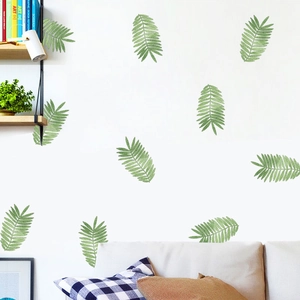 Green tropical palm leaf wall stickers with watercolor design for nursery decoration