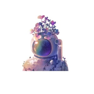 Cartoon astronaut and heart floral wall sticker for kids bedroom decor on white background