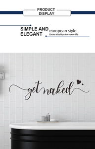 Detail of Get Naked wall decal with hearts on white tile background for bathroom decor