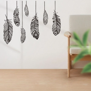 Stickers muraux plumes noires bohèmes minimalistes pour décor de salon et chambre
