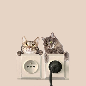 3D cat wall stickers featuring brown tabby and grey cats for light switch decoration