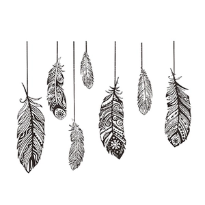 Lot de 7 stickers muraux plumes noires bohèmes pour la décoration du salon