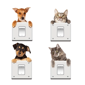 Set of 4 cute cartoon cat and dog wall stickers for light switch decoration