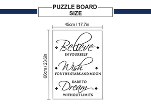 Detail view of Believe wall sticker layout with precise 60cm by 45cm dimensions