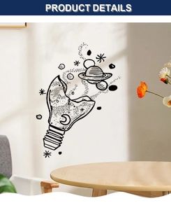 Detailed creative sketch wall sticker showing Saturn inside a light bulb for home decor