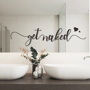 Modern 3D Get Naked wall sticker with hearts for minimalist bathroom wall decor