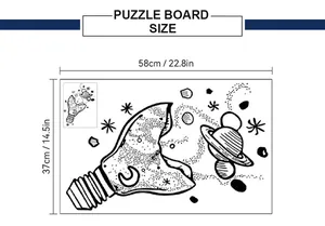 Detailed size chart for universe light bulb wall decal showing 58x37cm dimensions