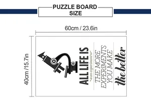 Size chart for vintage art poster with microscope illustration and motivational quote
