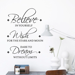Inspirational English Quote PVC Wall Sticker Believe Dream Phrase Removable Waterproof Black Art Decal For Living Room Home Office Decor