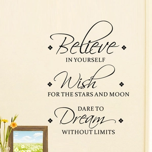 Inspirational Believe wall stickers with black quotes and geometric icons for home decor
