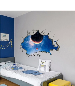 3D outer space galaxy wall sticker with realistic broken wall effect for kids room decor