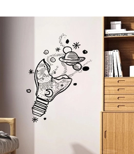 Detailed wall sticker featuring a creative sketch of a light bulb with a cosmic galaxy inside