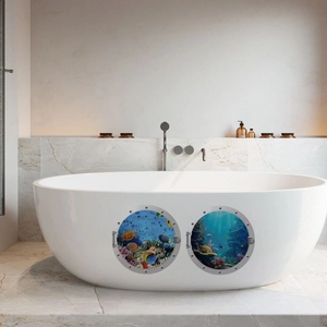 3D Submarine Porthole Wall Stickers Ocean World Marine Life Sea Turtle Undersea Wall Decals For Bathroom Kids Room PVC