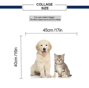 Size chart showing 45x40cm dimensions for DIY 3D dog and cat animal wall stickers